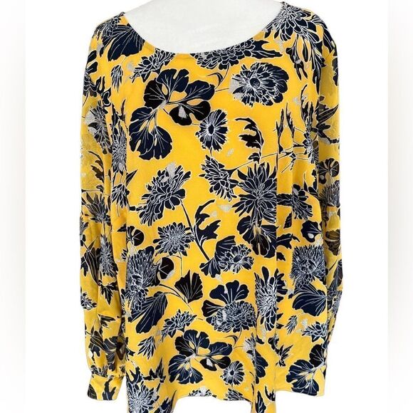 Lane Bryant X Girl with Curves Yellow print Blouson Puff Sleeve blouse, size 20 - Picture 2 of 7